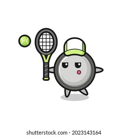 Cartoon character of button cell as a tennis player , cute style design for t shirt, sticker, logo element