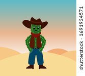 Cartoon character cactus cowboy. Vector illustration.