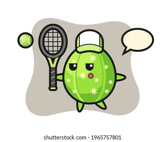 Cartoon character of cactus as a tennis player, cute style design for t shirt, sticker, logo element