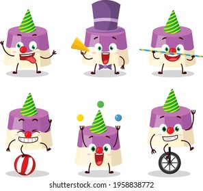 Cartoon character of cake with various circus shows