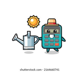 Cartoon character of calculator holding watering can , cute style design for t shirt, sticker, logo element