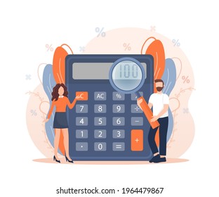 Cartoon character. Cartoon character with calculator. Vector illustration.