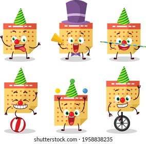 Cartoon character of calendar with various circus shows