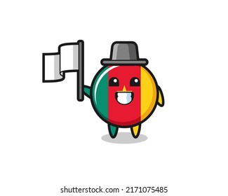 Cartoon character of cameroon flag badge holding a flag , cute style design for t shirt, sticker, logo element