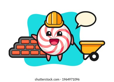 Cartoon character of candy as a builder, cute style design for t shirt, sticker, logo element