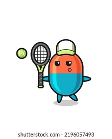 Cartoon character of capsule as a tennis player , cute style design for t shirt, sticker, logo element