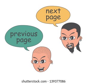 cartoon character caption button page