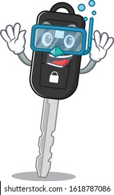 cartoon character of car key wearing Diving glasses