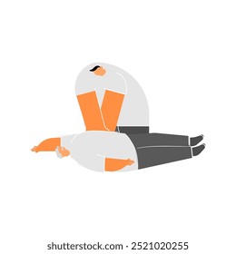 Cartoon character for the Cardiopulmonary resuscitation by one  person and hand only CPR.
