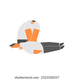 Cartoon character for the Cardiopulmonary resuscitation by one  person and hand only CPR.