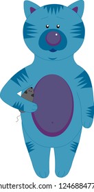 Cartoon character cat with mouse isolated on white background. Vector illustration for print and design.