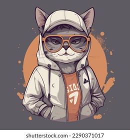 A cartoon character of a cat wearing a hat and sunglasses vector illustration animal character concept