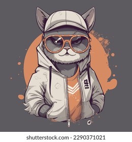 A cartoon character of a cat wearing a hat and sunglasses vector illustration animal character concept