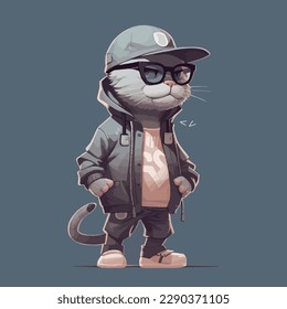 A cartoon character of a cat wearing a hat and sunglasses vector illustration animal character concept