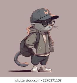 A cartoon character of a cat wearing a hat and sunglasses vector illustration animal character concept