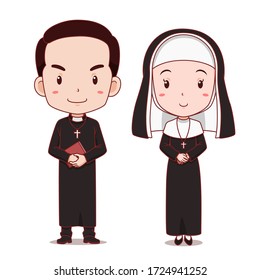 Cartoon character of catholic priest and nun.