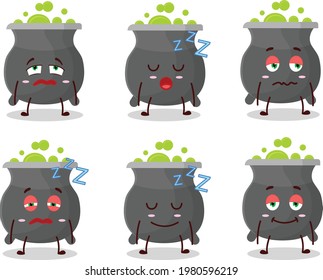 Cartoon character of cauldron with sleepy expression
