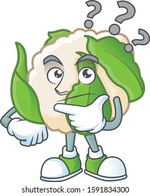 cartoon character of cauliflower with confuse gesture