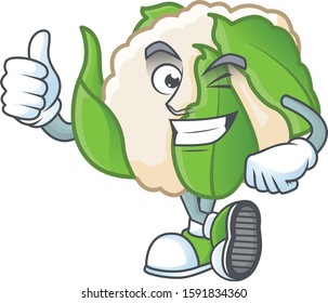 cartoon character of cauliflower making Thumbs up gesture