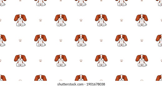 Caricatura del personaje cavalier king charles spaniel perro fondo de patrón sin fisuras para el diseño.