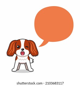 Cartoon character cavalier king charles spaniel dog with speech bubble for design.