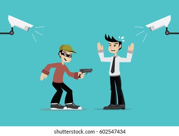Cartoon character, CCTV Camera record to Action of the villain., vector eps10