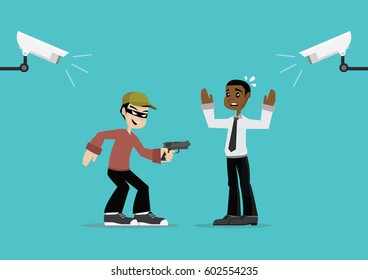 Cartoon character, CCTV Camera record to Action of the villain., vector eps10