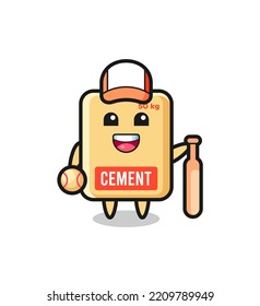 Cartoon character of cement sack as a baseball player , cute design