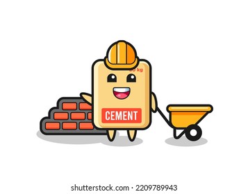 Cartoon character of cement sack as a builder , cute design