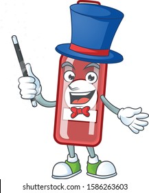 Cartoon character of champagne red bottle Magician style