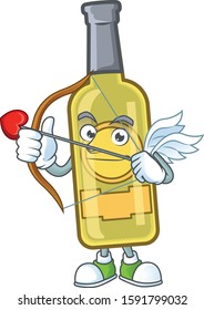 cartoon character of champagne yellow bottle Cupid having arrow and wings