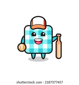 Cartoon character of checkered tablecloth as a baseball player , cute style design for t shirt, sticker, logo element