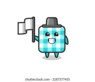 Cartoon character of checkered tablecloth holding a flag , cute style design for t shirt, sticker, logo element