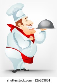 Cartoon Character Cheerful Chubby Men. Chef. Vector Illustration. EPS 10.