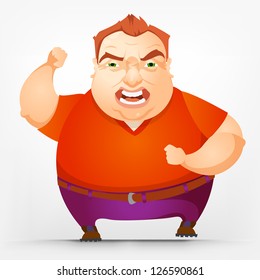 Cartoon Character Cheerful Chubby Men. Engry. Vector Illustration. EPS 10.