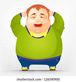 Cartoon Character Cheerful Chubby Men. Cry. Vector Illustration. EPS 10.