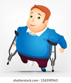Cartoon Character Cheerful Chubby Men. Disabled. Vector Illustration. EPS 10.