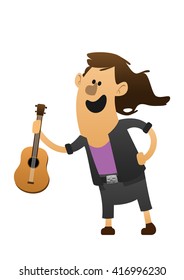 cartoon character cheerful guitarist with guitar fun