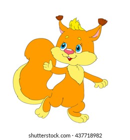 Cartoon character cheerful squirrel. Squirrel with bushy tail. Vector isolated