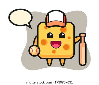 Cartoon character of cheese as a baseball player