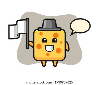 Cartoon character of cheese holding a flag