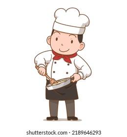 Cartoon character of chef cooking fried rice.