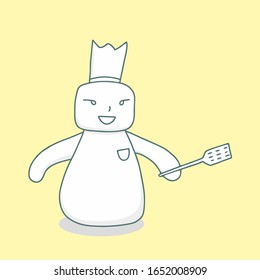 A cartoon character of a chef holding a spatula