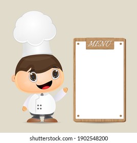 cartoon character chef with menu text box