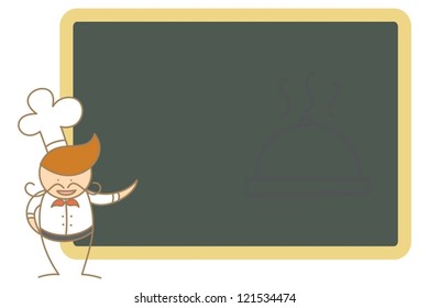cartoon character chef present message on board