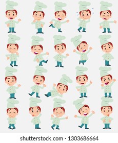 Cartoon character chef. Set with different postures, attitudes and poses, always in positive attitude, doing different activities in vector vector illustrations.