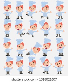 Cartoon character chef. Set with different postures, attitudes and poses, doing different activities in isolated vector illustrations.