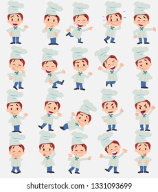 Cartoon character chef. Set with different postures, attitudes and poses, always in positive attitude, doing different activities in vector vector illustrations.
