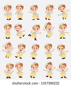 Cartoon character chef. Set with different postures, attitudes and poses, doing different activities in isolated vector illustrations.