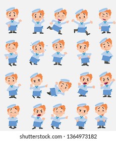 Cartoon character chef. Set with different postures, attitudes and poses, doing different activities in isolated vector illustrations.